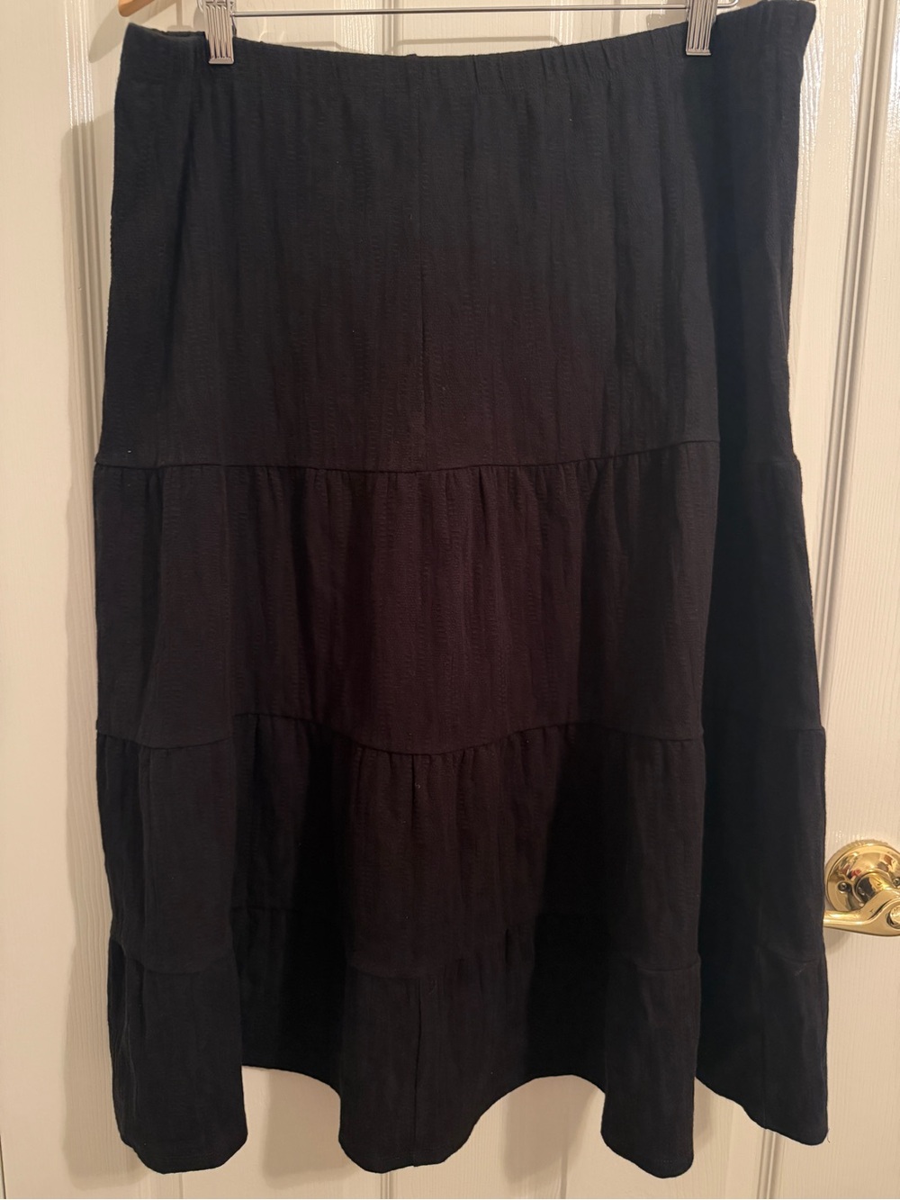 Chelsea & Theodore Women 1X Black Tiered Midi Skirt Elastic Waist Boho Plus Size